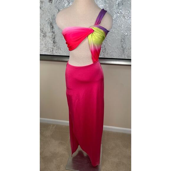 BAOBAB Cumbiana One Shoulder Cutout Rainbow Pink Maxi Dress Size Large - Picture 3 of 8
